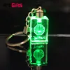 Custom lucky laser engraving glass bottle photo crystal led light keychain with charms