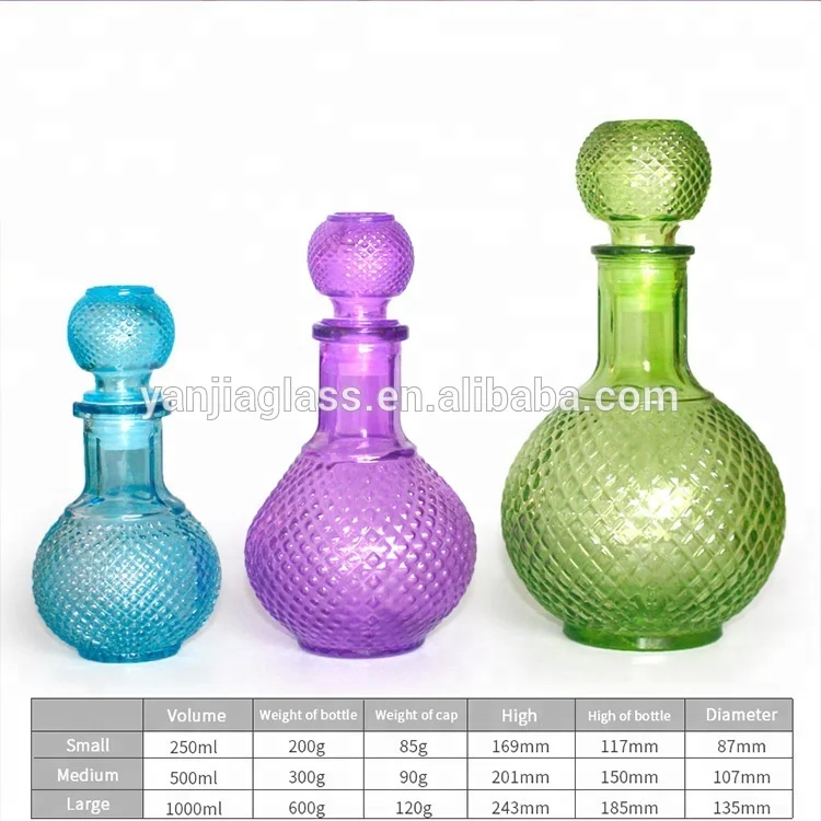 250ml 500ml Colored glass wine bottle with glass stopper
