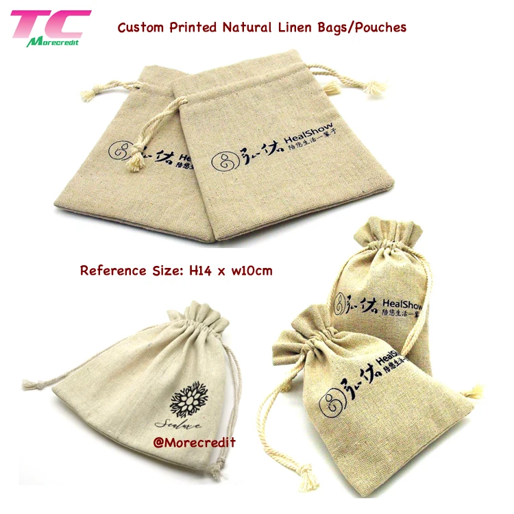 morecredit custom printed linen burlap drawstring gift bags for
