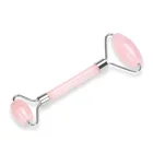 Handle Held Slim Chin Double Welded Rose Quartz Facial Massage Natural Pink Jade Roller
