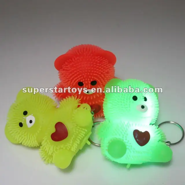 cute flashing bear puffer ball keychain, bear shaped flashing