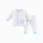 Good quality breathable blue kids clothing organic cotton new born baby clothes set