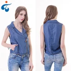 Casual sleeveless latest stylish denim blouses top for women with zipper