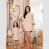 Fashion Spring Women Kids Party Dresses Ruffle Trump Sleeve Family Matching Clothes