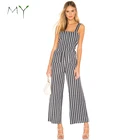 100% Cotton Navy & White Loose Fit Wide Leg Striped Sailor Jumpsuit for Women