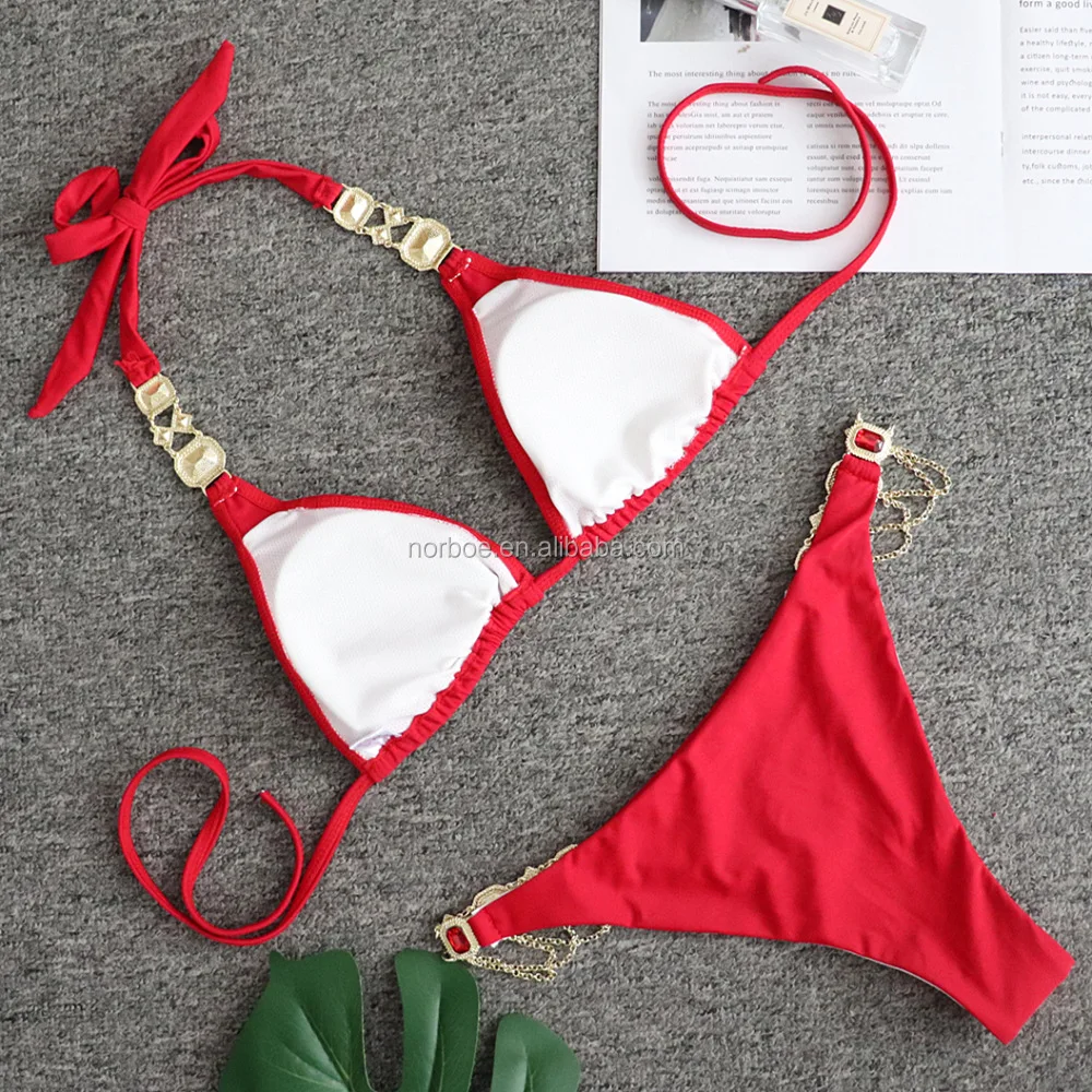 Nylon Fabric Luxury Bikini With Rhinestone Teen Hot Sexy Bikini