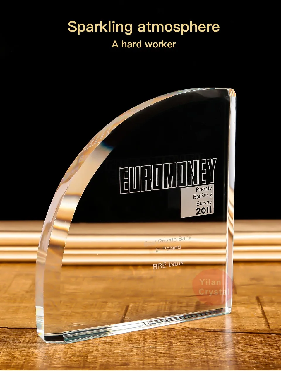 nice customized sector shape clear crystal award trophy for art