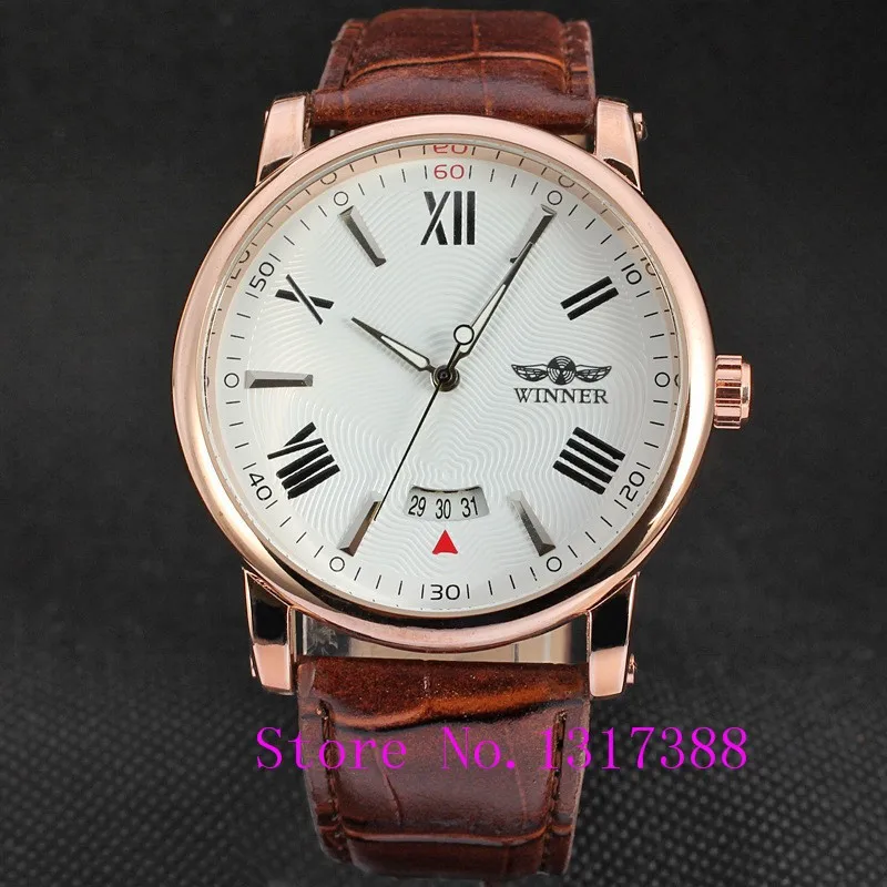 2016 Brand WINNER Simple Self-winding Automatic Mechanical Watch Men Wristwatch luury Leather Strap with Calendar