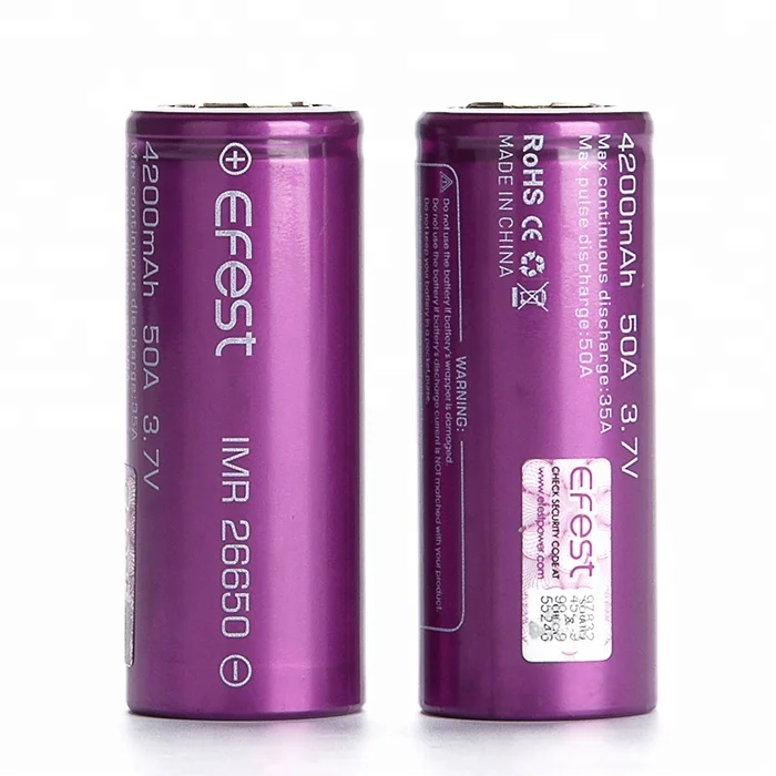 Efest 26650 3,7 в 26650 литий-ионный аккумулятор 4200 мАч 50A фиолетовый efest батарея