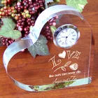 3d Laser Engraved Heart Shape Crystal souvenir clock memento best gift for girlfriend
