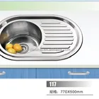 Oval shape single bowl stainless steel kitchen sink with drain board