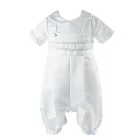 Nimble Wholesale 100% Polyester Baby Boy Christening Outfits White Satin Jumpsuit Infant Baby Boutique Baptism Clothing