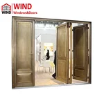 Luxury Copper Wood Partitions Patio Door Bi Folding Sliding Door for Restaurant