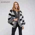 Casual style black and white color rex rabbit fur coat women