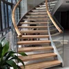 Curved Double prefabricated stairs steel with solid wood tread and glass railing