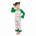 Wholesale Children's Boutique Clothing Kids Christmas Outfit Baby Ruffle Clothes Set Cotton prints sets for little girl