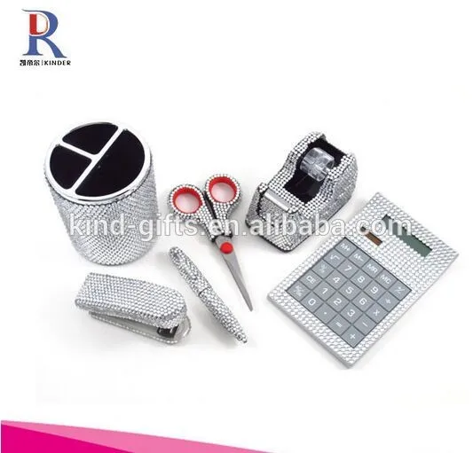 6 pieces Office Supply Set: Pen Holder, Scissors, Calculator, Pen, Tape Dispenser & Stapler