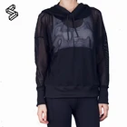OEM Custom Wholesale Yoga wear mesh sexy see-through blouses long sleeves Gym Hoodie For Women