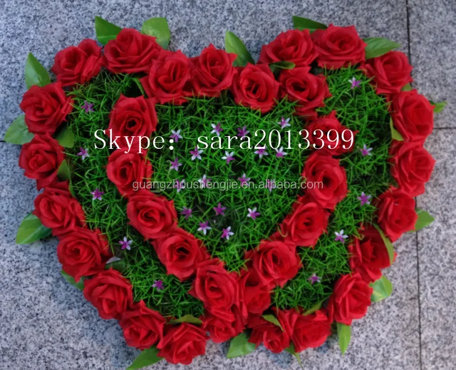 romantic heart shape artificial rose flower mat for wedding