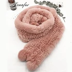 Knitted Rabbit Fur Women Scarf With Fur Ball