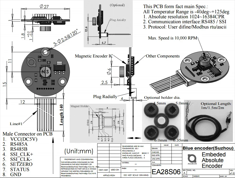 Embedded Single Coil Absolute Value Magnetic Encoder Mm Embedded