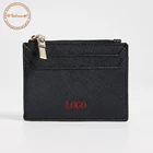 Hot stamping zipper custom credit leather id coin card holder
