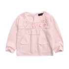 Pink crochet pattern sweater soft cotton blend tops for girls children