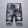 European Style Fashion wash men slim Middle short Ripped Jeans Denim Pants Trousers