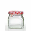 Quirky square glass jam jar with red and white gingham twist off lid