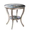 Creative European Style Solid Wood Floral Hand Painted Glass Top Round Small Coffee Table For Living Room BF05-FH020