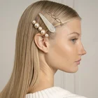 Hot ins style marble design fancy pearl girls hair clips acrylic hair accessories set