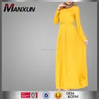 plain color yellow color cotton jersey abaya dress