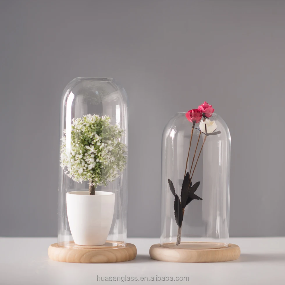 hot sale glass bell dome cloche with wood base for wedding