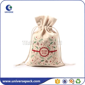 custom size natural cloth christmas drawstring gift bag with