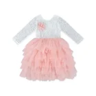 Beautiful Girl Dresses ruffled lace flower long Sleeve Children Girl Dress Wholesale factory price Children Cute Kids