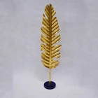 Retro home decoration antique gold metal palm leaf marble base table standing crafts