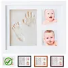 Solid Oak Wood Baby Photo Frame with Baby Hand Print Kit Clay Baby Foot Print Picture Frame