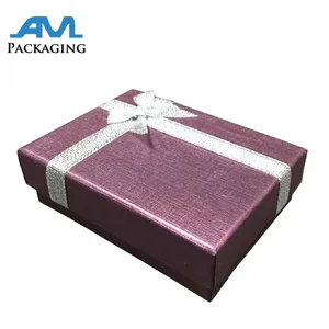 hot sale ribbon attached paper jewellery gift box with flocking