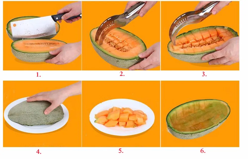 Stainless Steel Melon Slicer Watermelon Knife Melon Cutter Corer Server Splitter Cantaloupe Cutting Seeder Slicer Scoop KC1343