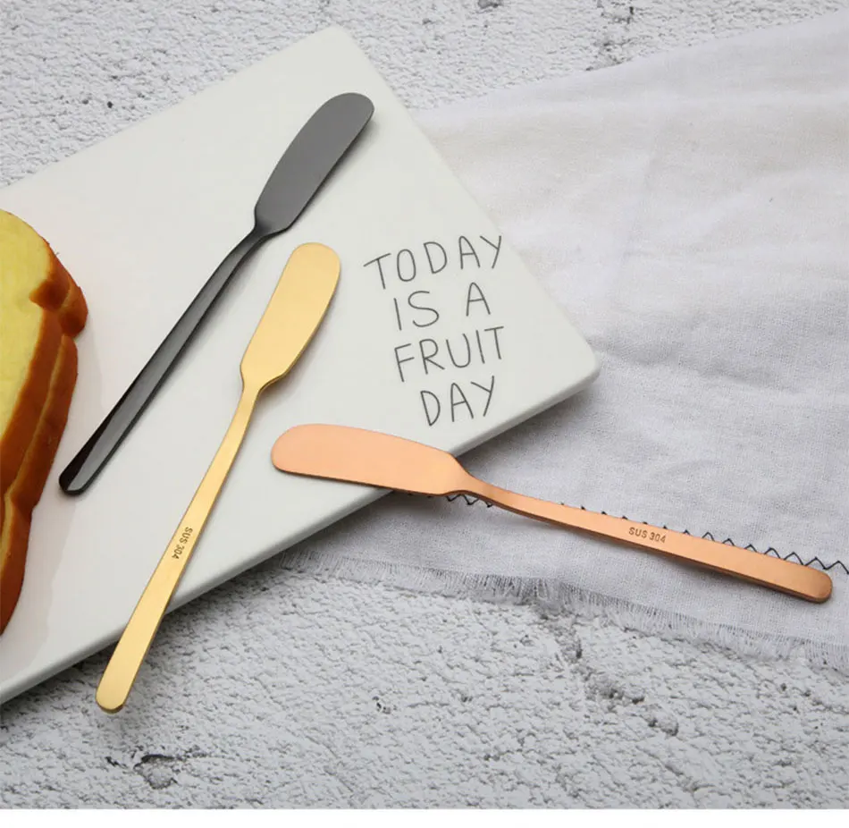 304 Stainless Steel Butter Knife Cheese Dessert Jam Spreaders Cream Gold Black Rose Gold Knifes Western Cutlery Breakfast Tool (9)