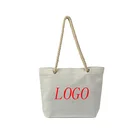 Reusable custom printed canvas rope handle beach wholesale standard size tote carry cotton shopping bag with logo