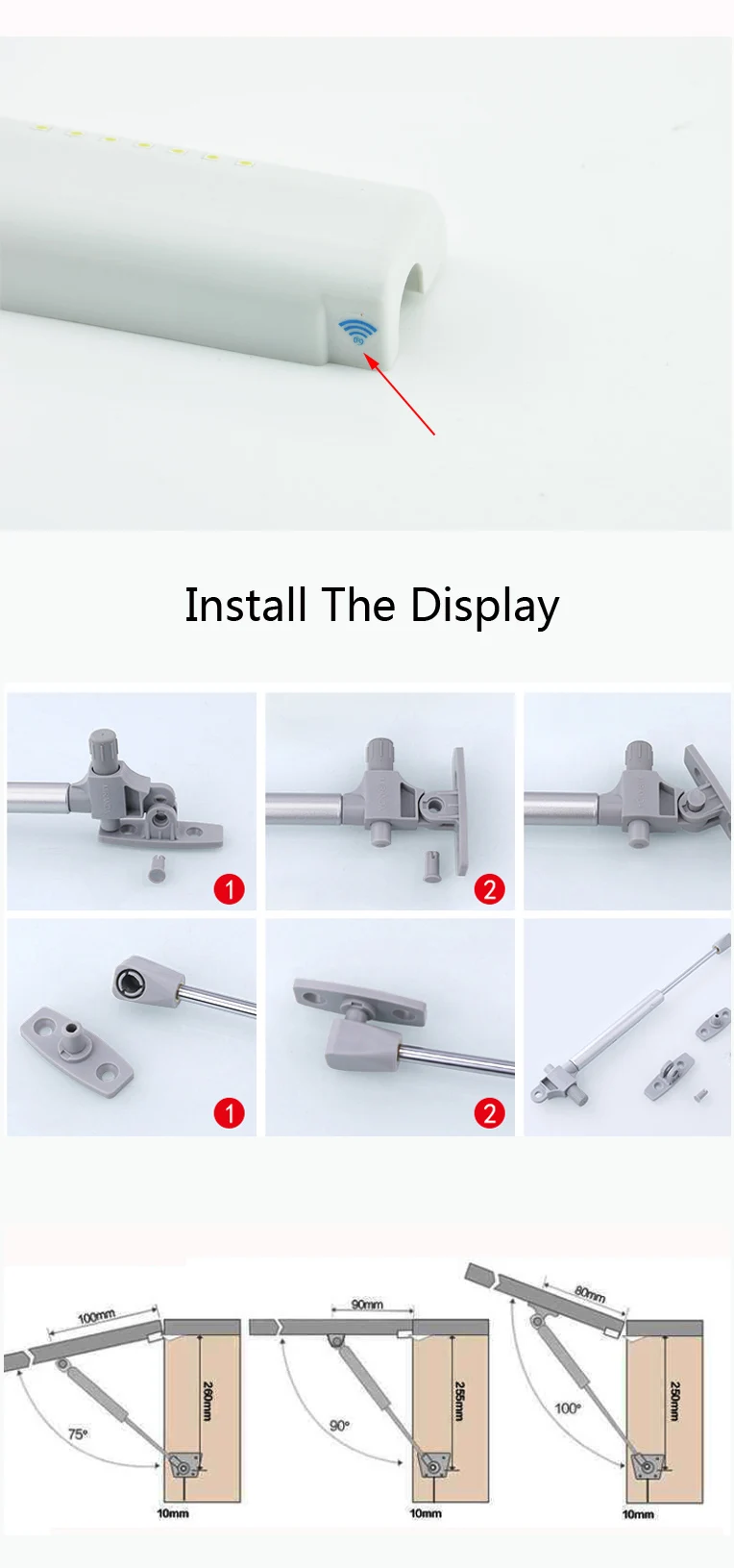 Easy lift gas spring with 100N  for cabinet gas spring with LED light VT-05.007