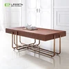 Rectangle Walnut Veneer MDF Coffee Table With Rose Gold Stainless Steel Leg