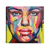 Hand painted colorful woman head portrait modern pop art oil paintings with a knife