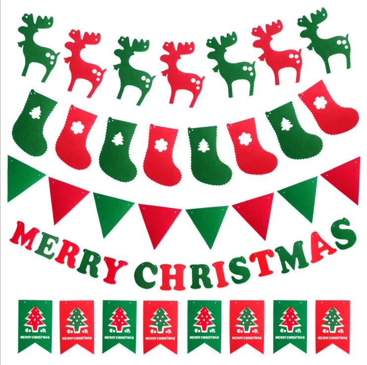 merry christmas non-woven bunting banner flags for christmas