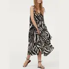 Summer Women Sleeveless Polyester Fabric Print Sexy Sundress Pleated Casual Dress