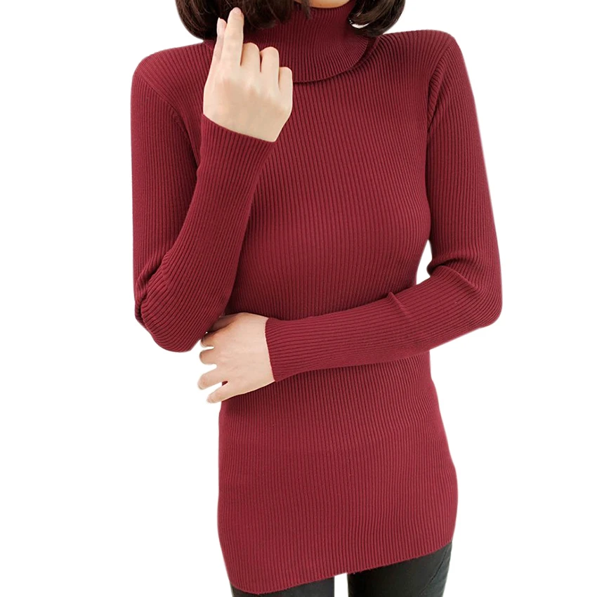 Winter Slim Knitted Turtleneck Long Sweater Womens Sweaters And Pullovers Fashion 2015 Autumn Jumpers Pull Femme Candy Color