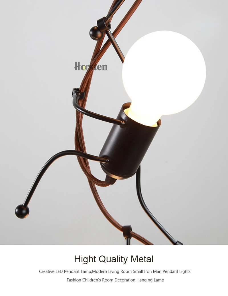 Creative Modern LED Pendant Lamp Black Small Iron Man Pendant Lights For Living Room Children Room Decoration Hanging Lamp (16)