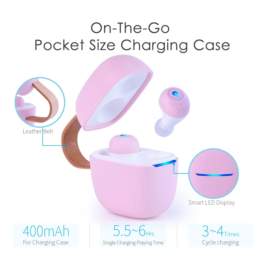 Bluewow A7 pink Bluetooth 5.0 earbuds with 400mAh charging case wireless noise earphone earpods headset - ANKUX.COM
