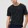 knitted blank tshirt round neck short sleeves curved hem longline t shirt with faded wash